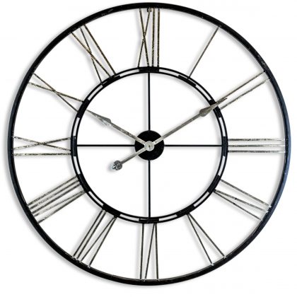 large black silver clock this clock is skeleton in style and hand finished and measures 110 x 110cm