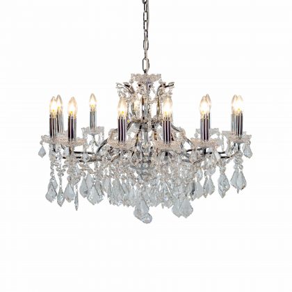 Be dazzled in your home with this stunning chrome shallow chandelier 12 branch, it has everything, quality, style, elegance…Measures 62 x 88 x 88cm