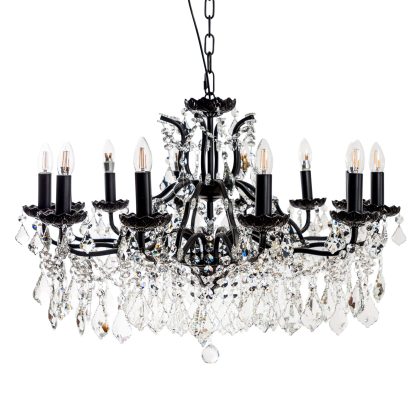 This beautiful 12 branch large black chandelier ands elegance and luxury. The perfect glamorous ceiling light for dining room or hallway. 62 x 88 x 88cm