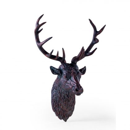 large bronzed stag head wall hanging black and bronze with antlers