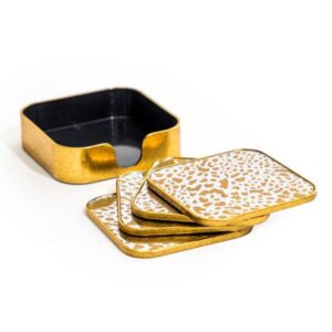 Gold Leopard Print Glass Coasters