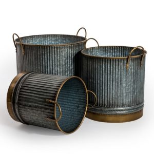 Round Metal Ribbed Planters