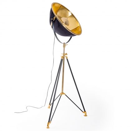 This large black gold tripod floor lamp is perfect for any style of home. 52 x 52 diameter shade on 170-195cm adjustable tripod.