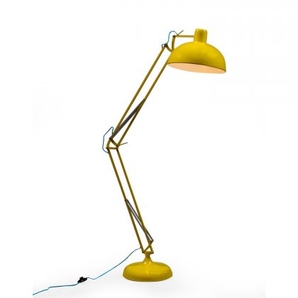 Yellow floor lamp with retro lines in a modern colour.