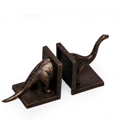 Meet our dinosaur bookends, Bruno the brontosaurus. Cast iron with antiqued finish. He will keep your books tidy. Felt pads on heavy base 15 x 15 x 10cm each.