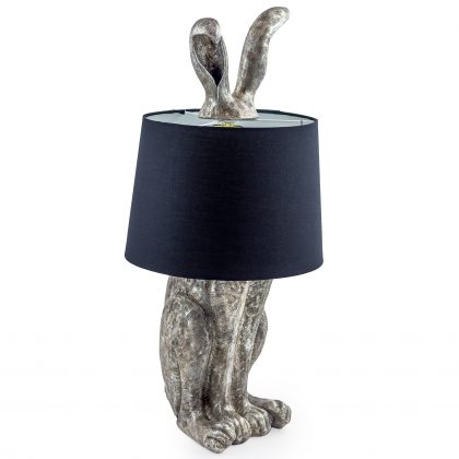 Meet Sophia our truly scrumptious silver hare table lamp. Her big ears erect above the black shade. A perfect 77 x 36 x 36cm. Superb value too.