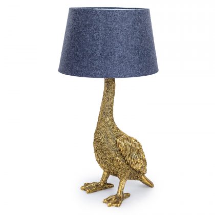 This gold goose table lamp is unique,quirky and stylish. H65 x W30.5 x D30.5cm and (requires 1 x E27 large Edison screw bulb) Gold painted highly textured.