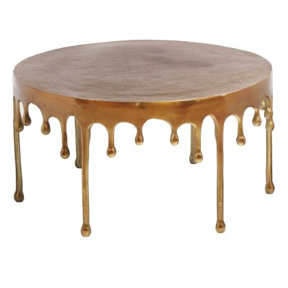 Create a unique space at home with this stunning gold drip coffee table. Made of a solid metal that has a great aged finish. 75 x 75 x 40cm