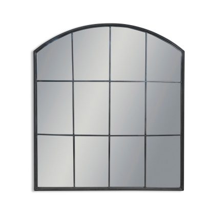 Crisp classic lines to this window pane mirror. With the arched top, makes a lovely focal point in your home or garden. Black painted metal. 80 x 91 x 3cm