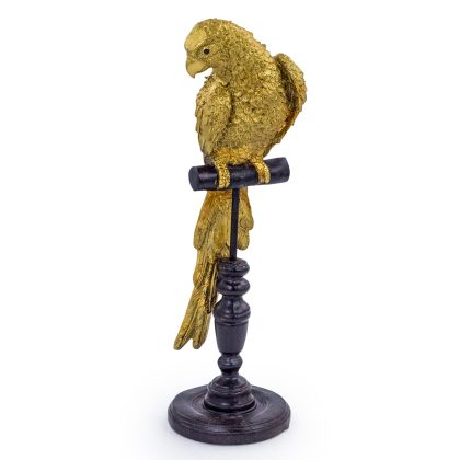 Our perching gold parrot ornament is a Pretty Polly! Super colour and detail! Lovely in your home or as a gift. 12 x 36 x 12cm