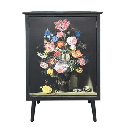 This stunning tall floral side cabinet is oh so stylish and will look a treat anywhere in your home. Great size to store your treasures. 125 x 80 x 40cm