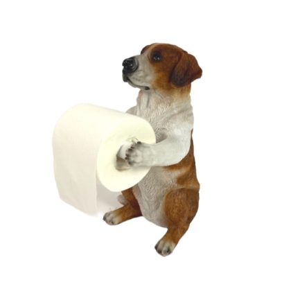 Henry, our helpful hound toilet roll holder is adorable. Loo roll holding is now a thing! Made of resin, with a tan and white painted finish. 31 x 21 x 17cm