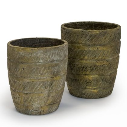 Plant up in style with this large antiqued gold recycled stone effect planter . Elegant design with a hint of gold . Eco friendly too. 43 x 38.5 x 38.5cm and the smaller one measures in at 34.5 x 34.5 x 37.5cm