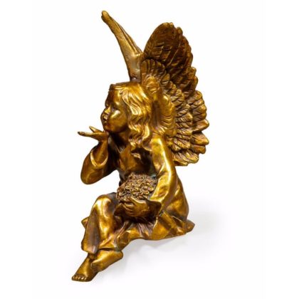 This superb antiqued gold sitting angel ornament is blowing you a kiss. Fabulous quality, detail and colour. Adorable! 17 x 41 x 20cm. The perfect gift!