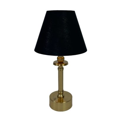 Have light wherever and whenever you need it with this portable brass rechargeable lamp. Metal base with black fabric shade 41 x 20 x 20cm