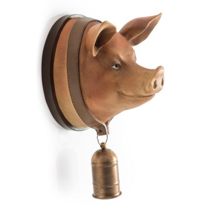 Pete is our stunning pig head with bell wall hanging! He has a coppery bell. Add a splash of fun to any room. A lovely head turner! 324 x 25 x 41cm