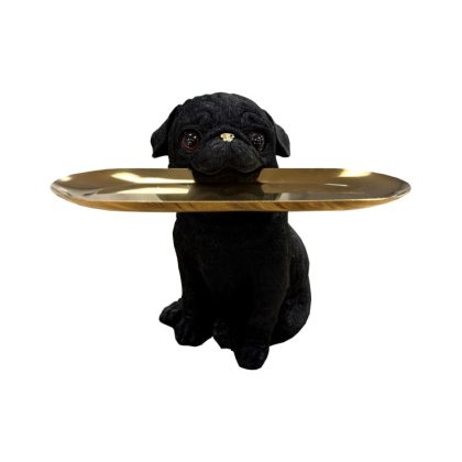 Here's Parry, our matt black Pug tray ornament! Holding his metal tray in his mouth . Perfect for canapés or as desk tidy. 14 x 24 x 20cm