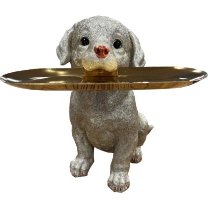 Here's Larry our antiqued silver Labrador tray ornament! Holding his metal tray in his mouth . Perfect for canapés or as desk tidy. 15 x 27 x 25cm