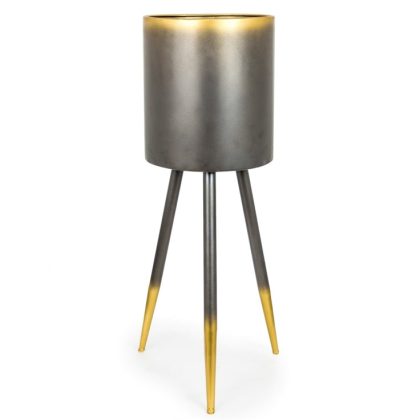 This elegant metal plant pot on stand has simple, but effective, gold detailing. Perfect for showing off any house plant. Measures 69 x 30 x 30 cm.