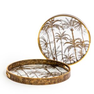 2 Gold Mirrored Palm Tree Trays