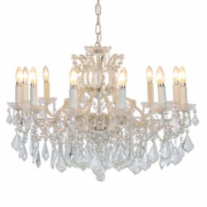 Crackle White Shallow 12 Arm Chandelier