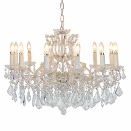 This beautiful 12 branch large crackle white chandelier adds elegance and luxury. The glamorous ceiling light for dining room or hallway. 62 x 88 x 88cm