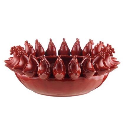 Stylishly store your fruit in our deep rich red ceramic birds bowl. Birds all perched around the edge chattering away. 40 x 40 x 16cm . Beautiful!