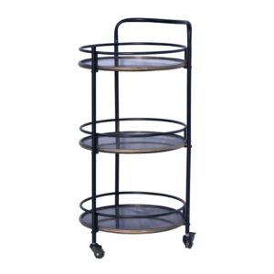 Round Antiqued Metal Drinks Trolley